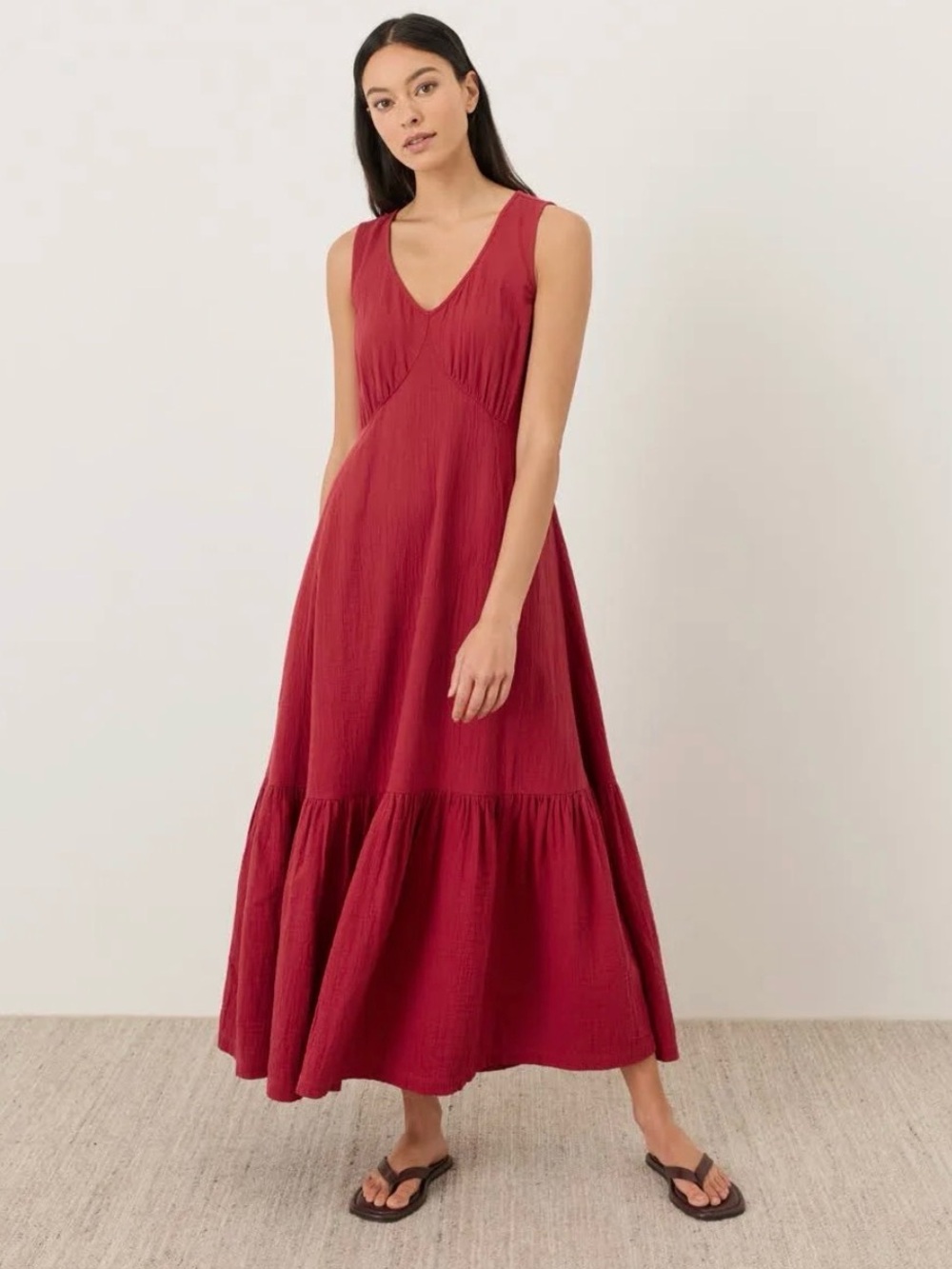 Pact Sleeveless V-Neck Maxi Dress in Deep Red